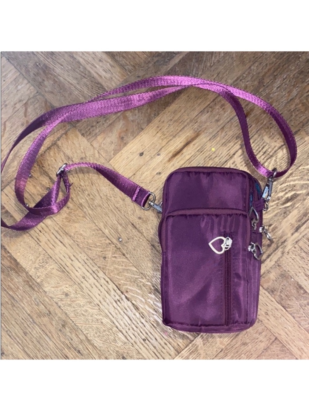Purple crossbody bag purple phone bag with heart charm